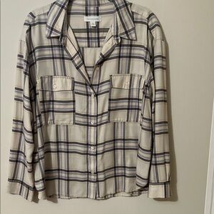 Treasure & Bond Beige and Navy Plaid Shirt